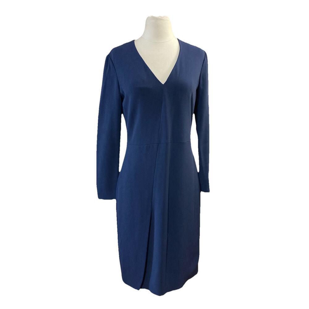 Theory Womens Sheath Dress Sz 6 navy Blue long sleeve knee‎ length career wear